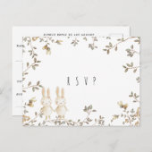 ツインズバニーフローラベビーシャワーsvpはがき インビテーションポストカード (正面/裏面)