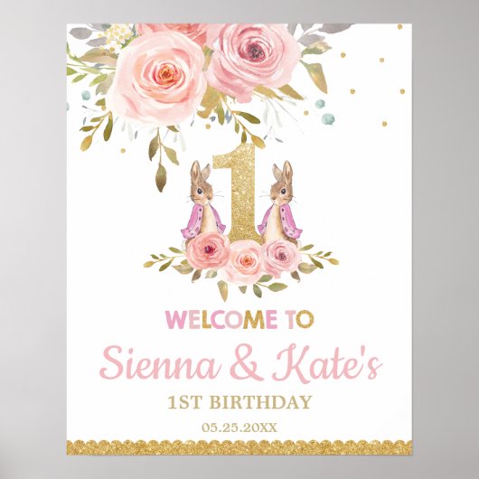 ツインズバニーラビットツインガールズ1stバースデーウェルカム ポスター (正面)