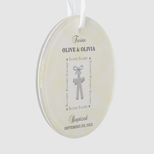 ツインズバプテスオンイエロー2クロスパーソナライズされた オーナメント (正面)