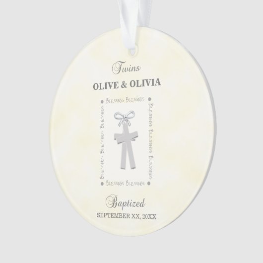 ツインズバプテスオンイエロー2クロスパーソナライズされた オーナメント (正面)