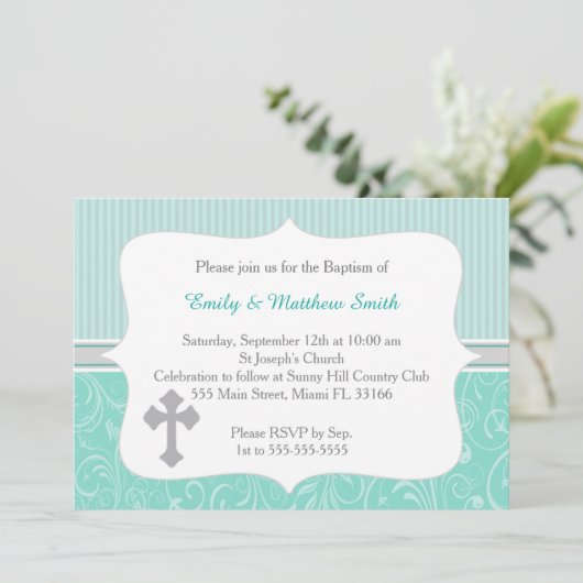 ツインズバプテスマ招待状クロスターコイズ 招待状 (スタンド正面)