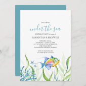 ツインズバースデーパーティーかわいい熱帯魚 招待状 (正面/裏面)