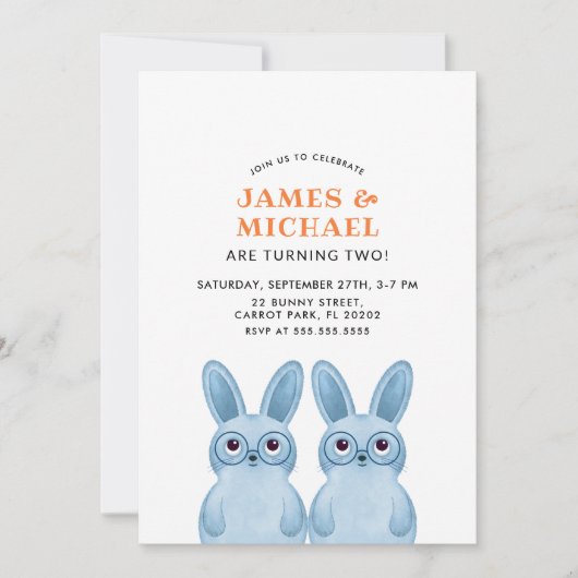 ツインズバースデーパーティーと青うさぎたち 招待状 (正面)