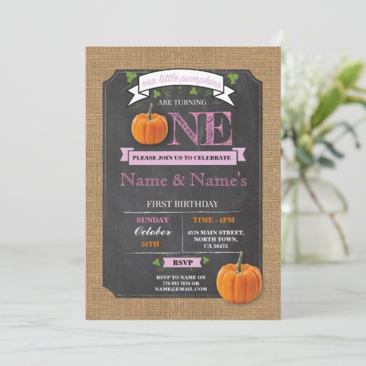 ツインズパンプキン1stファーストワンバースデーパーティー招待状 招待状 (スタンド正面)