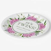 ツインズピンクあじさい赤ちゃんシャワー ペーパープレート (アングル)