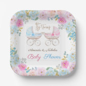 ツインズピンクと青の赤ちゃんシャワーの装飾 ペーパープレート (正面)