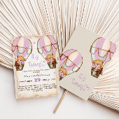 ツインズピンクテディベア熱い空気バルーンベビーシャワー 招待状