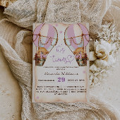 ツインズピンクテディベア熱い空気バルーンベビーシャワー 招待状