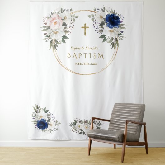 ツインズピンクブルーフローラバプテスマ金ゴールドフォトプロップ タペストリー (インサイチュ)