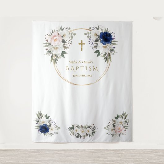 ツインズピンクブルーフローラバプテスマ金ゴールドフォトプロップ タペストリー (正面)