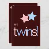 ツインズピンクブルーブラウンベビーシャワー 招待状 (正面/裏面)