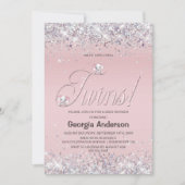 ツインズピンク象のグリッター 招待状 (正面)