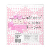 ツインズピンク赤ちゃんシャワーキャンディバーラッパ好き ノートパッド (正面)