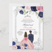 ツインズピンク&ネイビーブルーフローラシルバーキンセアニラ 招待状 (正面)