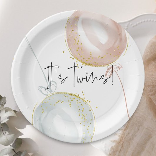 ツインズピンク&ブルーバルーンジェンダーリビール ペーパープレート