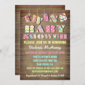 ツインズファブリックシャビーシックベビーシャワー招待状 招待状 (正面/裏面)