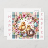 ツインズファースト復活水色2羽のアヒル ポストカード (正面/裏面)