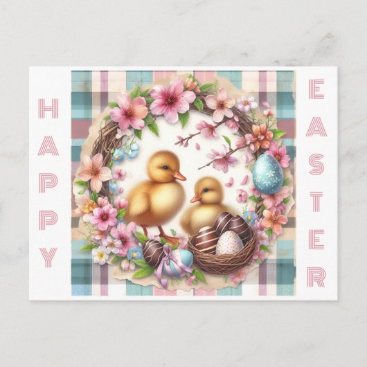 ツインズファースト復活水色2羽のアヒル ポストカード (正面)