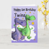 ツインズファースト誕生日カード – かわいいドラゴン カード (黄色い花)