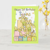 ツインズファースト誕生日カード – 2リトルギラフ カード (黄色い花)