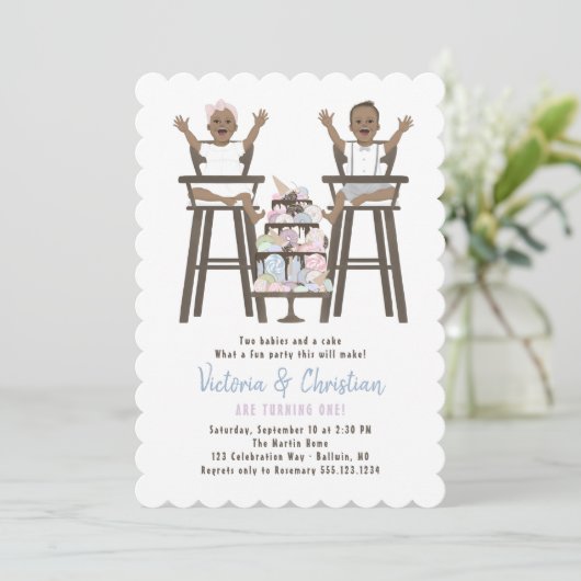 ツインズファースト誕生日スマッシュケーキ 招待状 (スタンド正面)