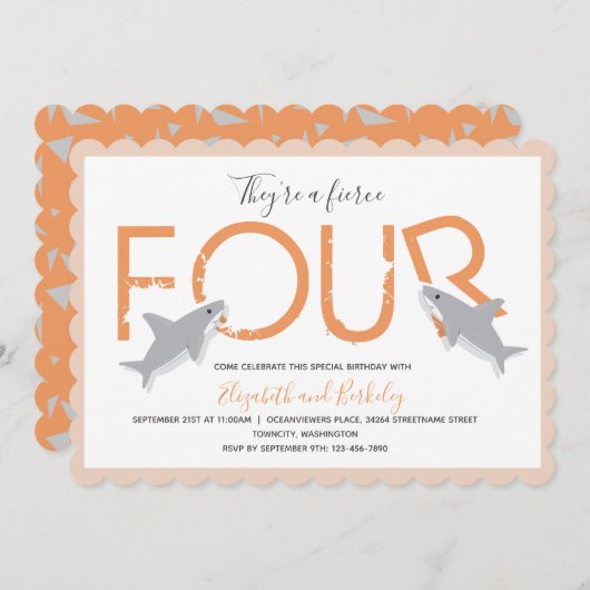 ツインズフェアーフォーオレンジシャーク誕生日 招待状 (正面/裏面)