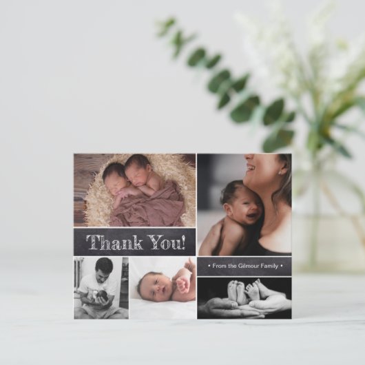 ツインズフォトコラージュベビー誕生のお知らせ 案内ポストカード (スタンド正面)