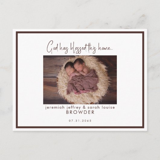 ツインズフォトゴッド賛美はこのホーム誕生 案内ポストカード (正面)