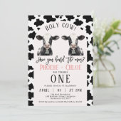ツインズブラック牛プリントアーチホーリーカウー1歳の誕生日 招待状 (スタンド正面)
