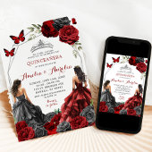 ツインズブラック&レッドブルゴーニュフローラキンセアニラ 招待状