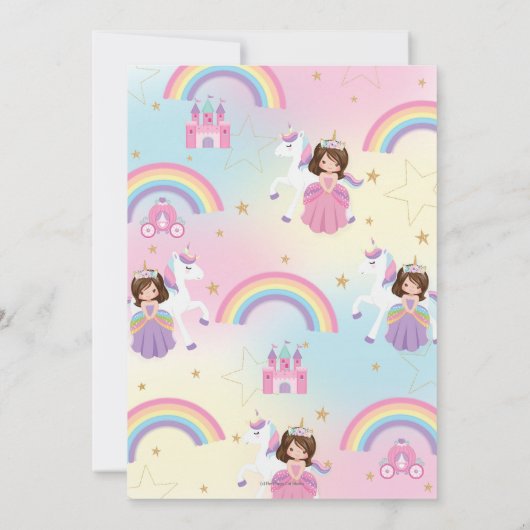 ツインズブルネットプリンセスアンドユニコーン誕生日 招待状 (裏面)