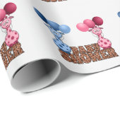 ツインズブルーとピンクのジラフェベビーシャワーサファリ ラッピングペーパー (ロールコーナー)