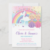 ツインズブロンドプリンセスとユニコーン誕生日パーティー 招待状 (正面)