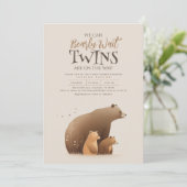 ツインズベアベビーと母かわいい赤ちゃんシャワー 招待状 (スタンド正面)