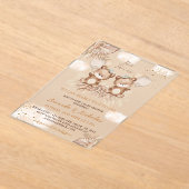 ツインズベアーボホニュートラルベビーシャワー アクリル招待状 (レイダウン)