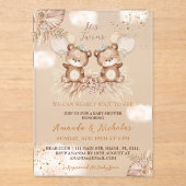 ツインズベアーボホニュートラルベビーシャワー アクリル招待状 (正面)