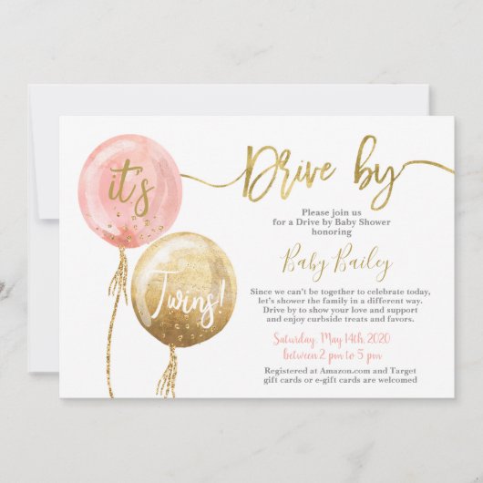 ツインズベイビーシャワーガールでドライブ 招待状 (正面)