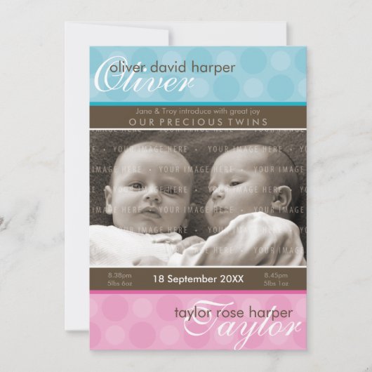 ツインズベビーありがとう::調和1P 案内状 (正面)