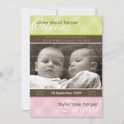 ツインズベビーありがとう::調和2P 案内状 (正面)