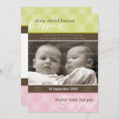 ツインズベビーありがとう::調和2P 案内状 (正面/裏面)