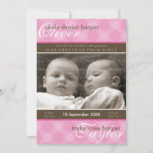 ツインズベビーありがとう：:調和6P 案内状 (正面)