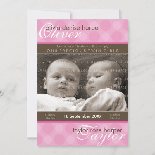 ツインズベビーありがとう::調和6P 案内状 (正面)