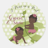 ツインズベビーガールのシャワーまたは1歳の誕生日 ラウンドシール (正面)