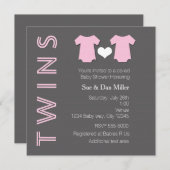 ツインズベビーガールツインピンクベビーシャワー招待状 招待状 (正面/裏面)
