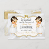 ツインズベビーガールバプテスマ金ゴールドクロスサンキュー サンキューカード (正面/裏面)