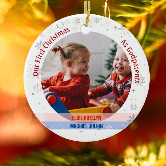 ツインズベビーガールボーイ第1クリスマスをゴド保護者の写真に セラミックオーナメント