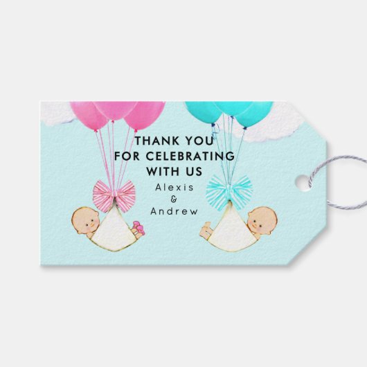 ツインズベビーシャワーありがとう ギフトタグ (正面(横))