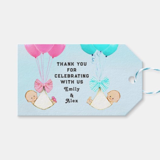 ツインズベビーシャワーありがとう ギフトタグ (正面(横))