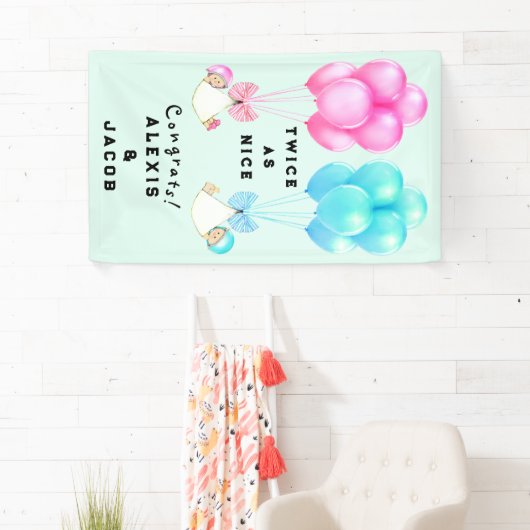 ツインズベビーシャワーおめでとう 横断幕 (インサイチュ)