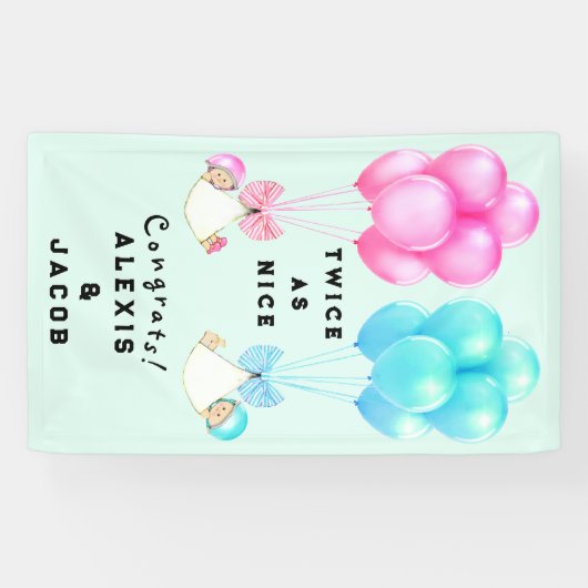 ツインズベビーシャワーおめでとう 横断幕 (横)